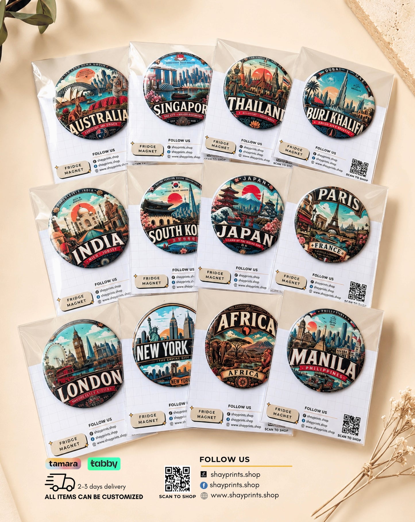 58mm Country Button Pin Fridge Magnet