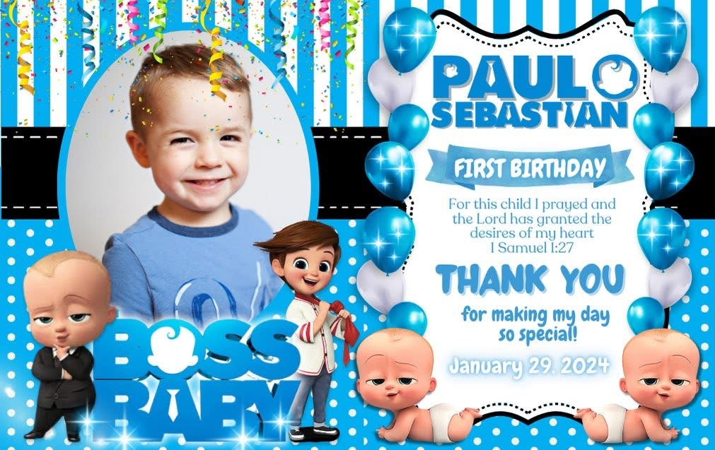 8pcs ATM-Size Boy Christening & Birthday Fridge Magnets