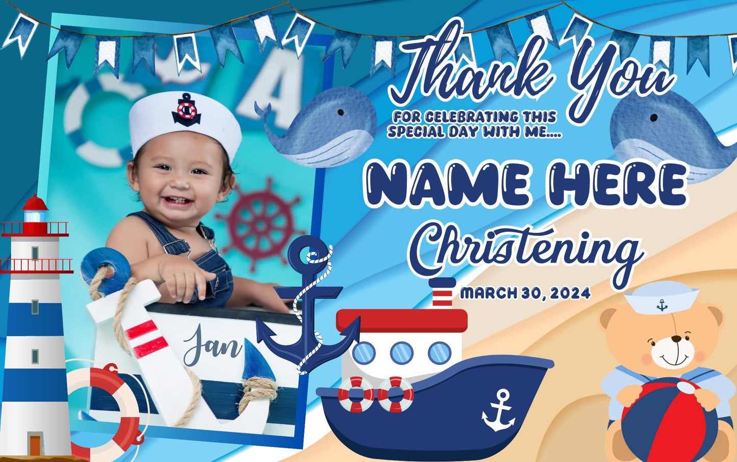 8pcs ATM-Size Boy Christening & Birthday Fridge Magnets