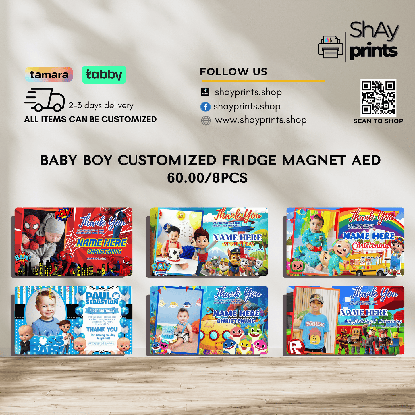 8pcs ATM-Size Boy Christening & Birthday Fridge Magnets