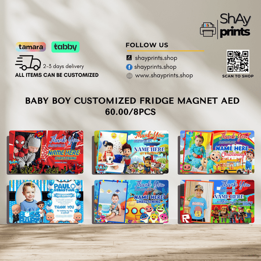 8pcs ATM-Size Boy Christening & Birthday Fridge Magnets