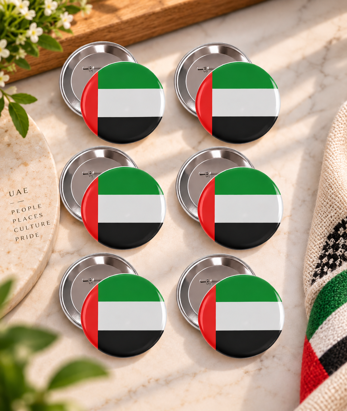 6pcs Premium UAE Flag Button Pins – National Day Badge | High-Quality Lapel Pins for Events & Celebrations